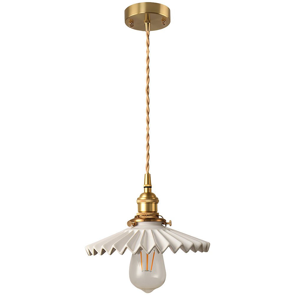 Nordic White Pleated Ceramic Bedroom Pendant Lighting
