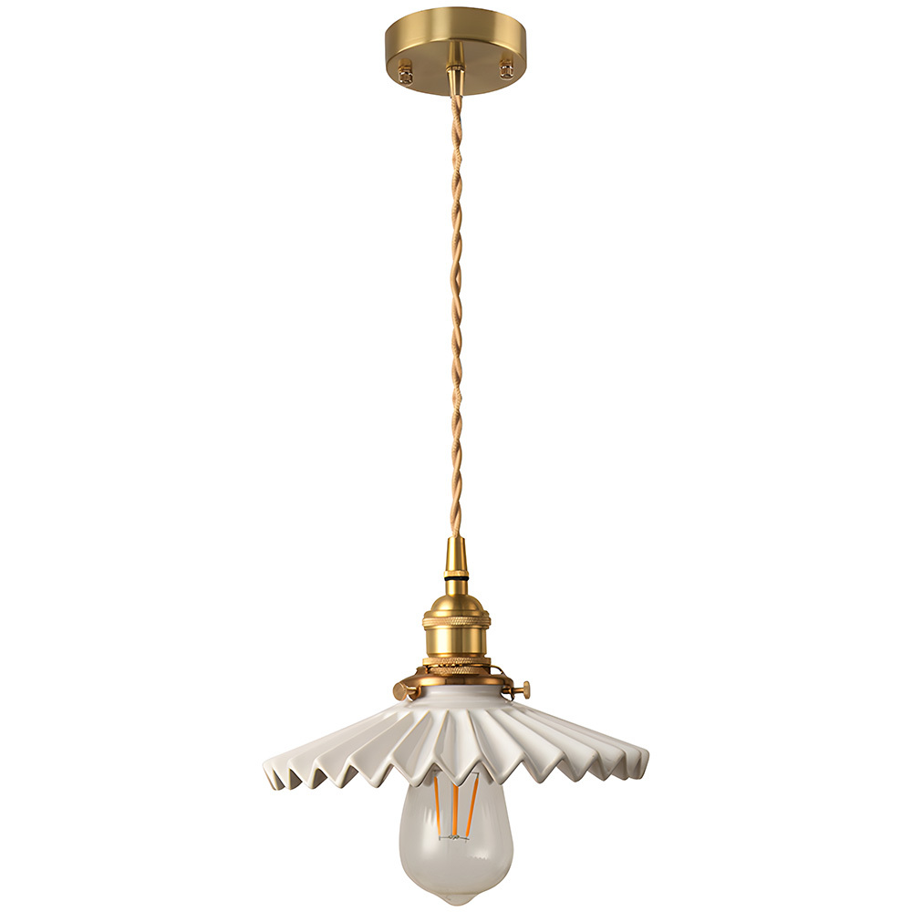 Nordic White Pleated Ceramic Bedroom Pendant Lighting