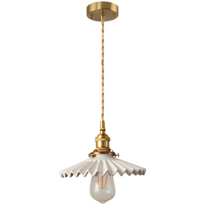 Nordic White Pleated Ceramic Bedroom Pendant Lighting