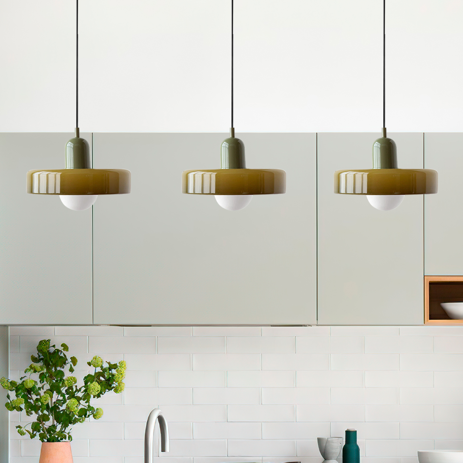 3 Heads Minimalism Art Decor Glass Pendant Light For Kitchen