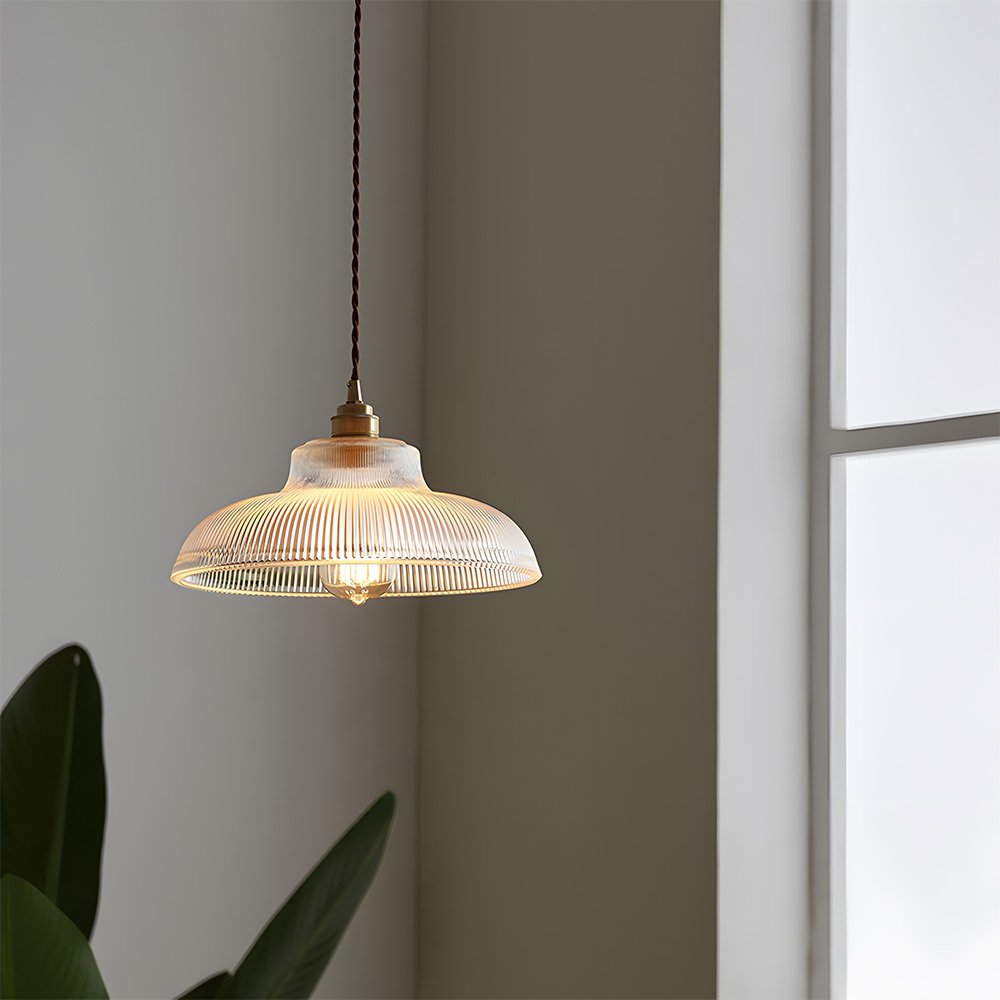 Retro Metal Dome Pendant Light with Glass Shade
