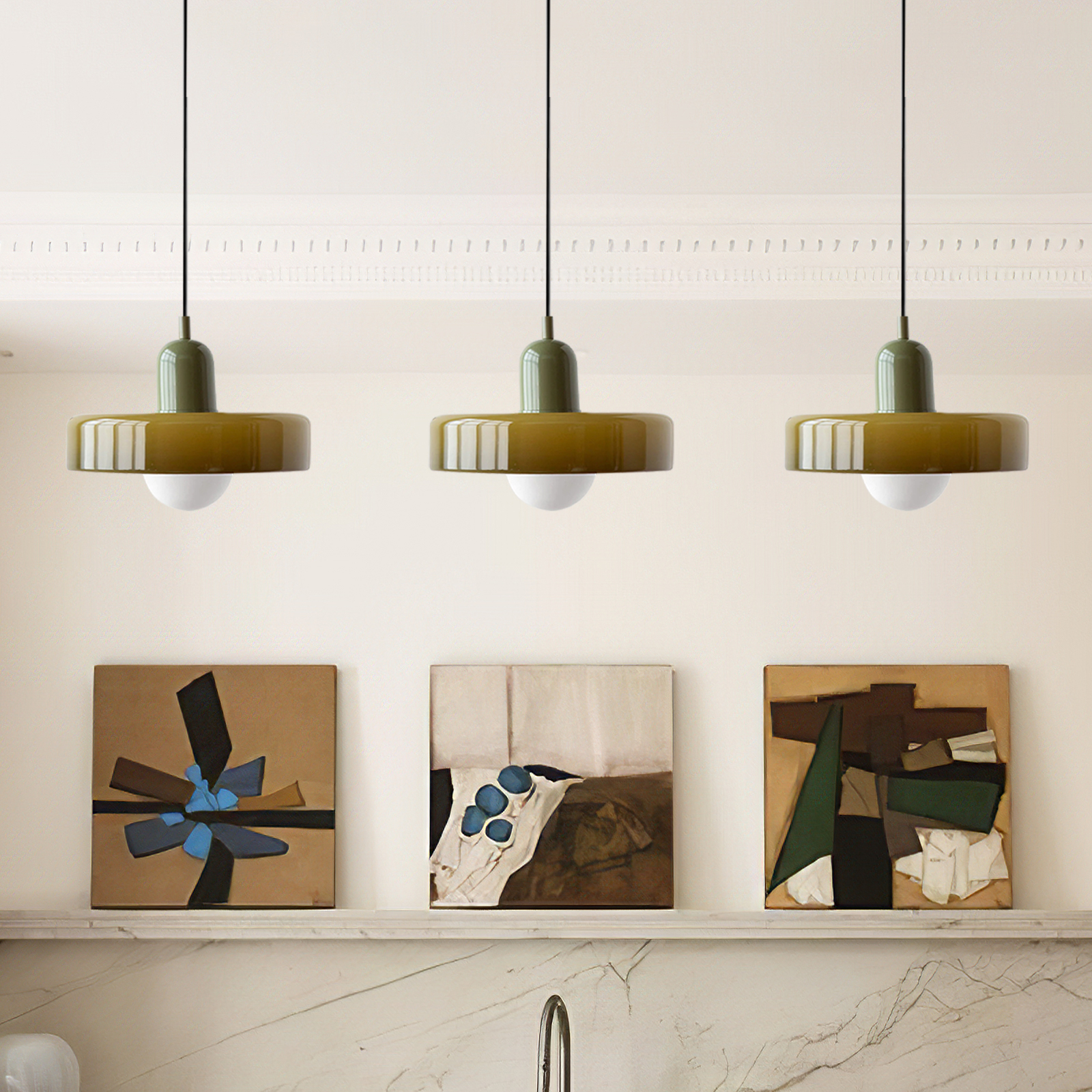 3 Heads Minimalism Art Decor Glass Pendant Light For Kitchen