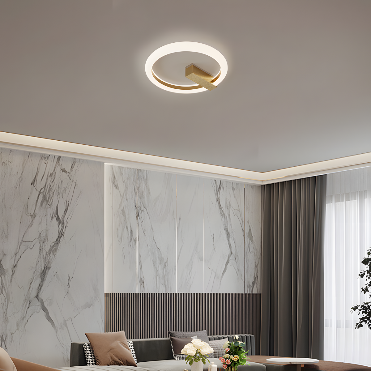 Contemporary Stylish Round Iron Living Room LED Ceiling Light