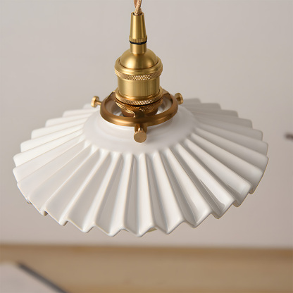 Nordic White Pleated Ceramic Bedroom Pendant Lighting