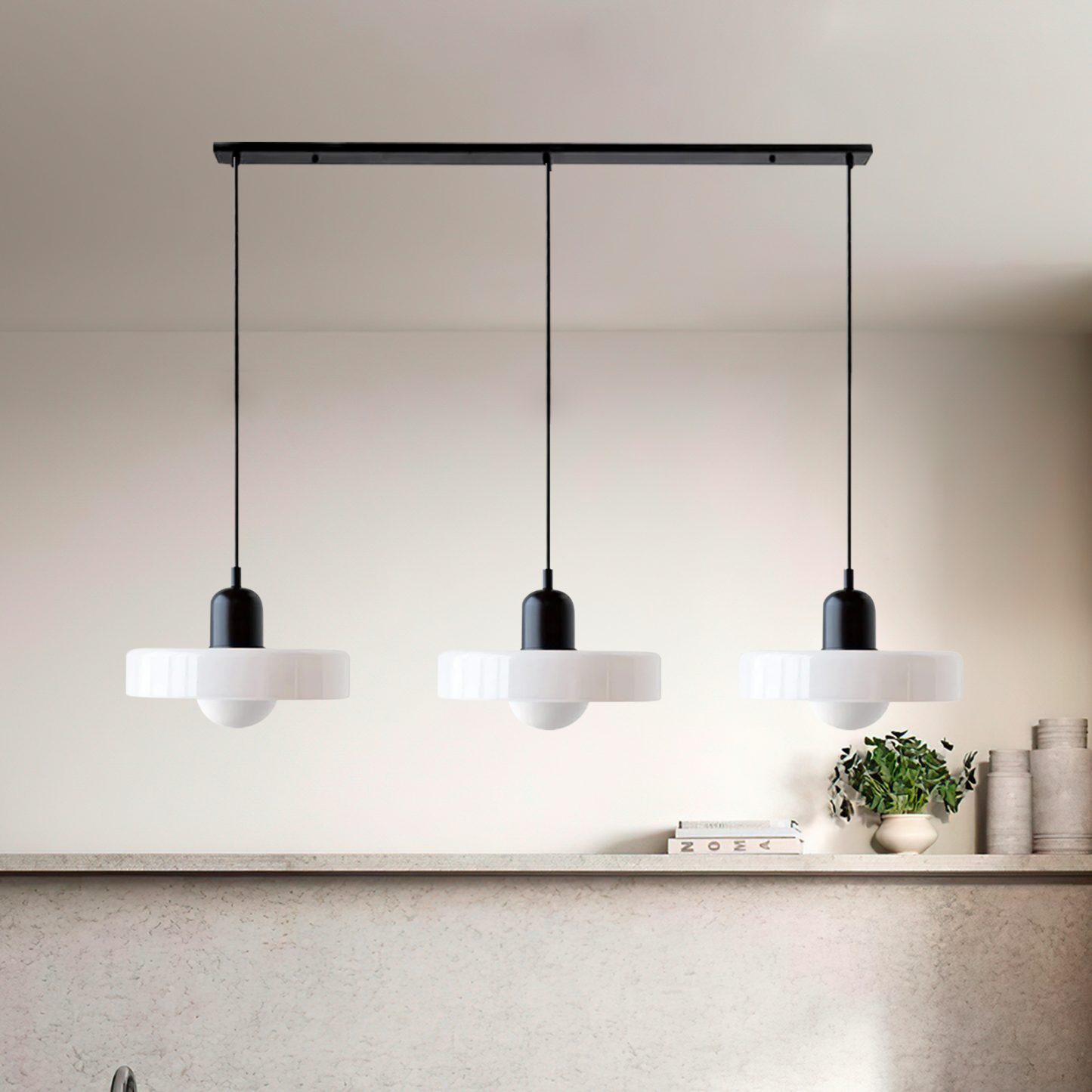 3 Heads Minimalism Art Decor Glass Pendant Light For Kitchen