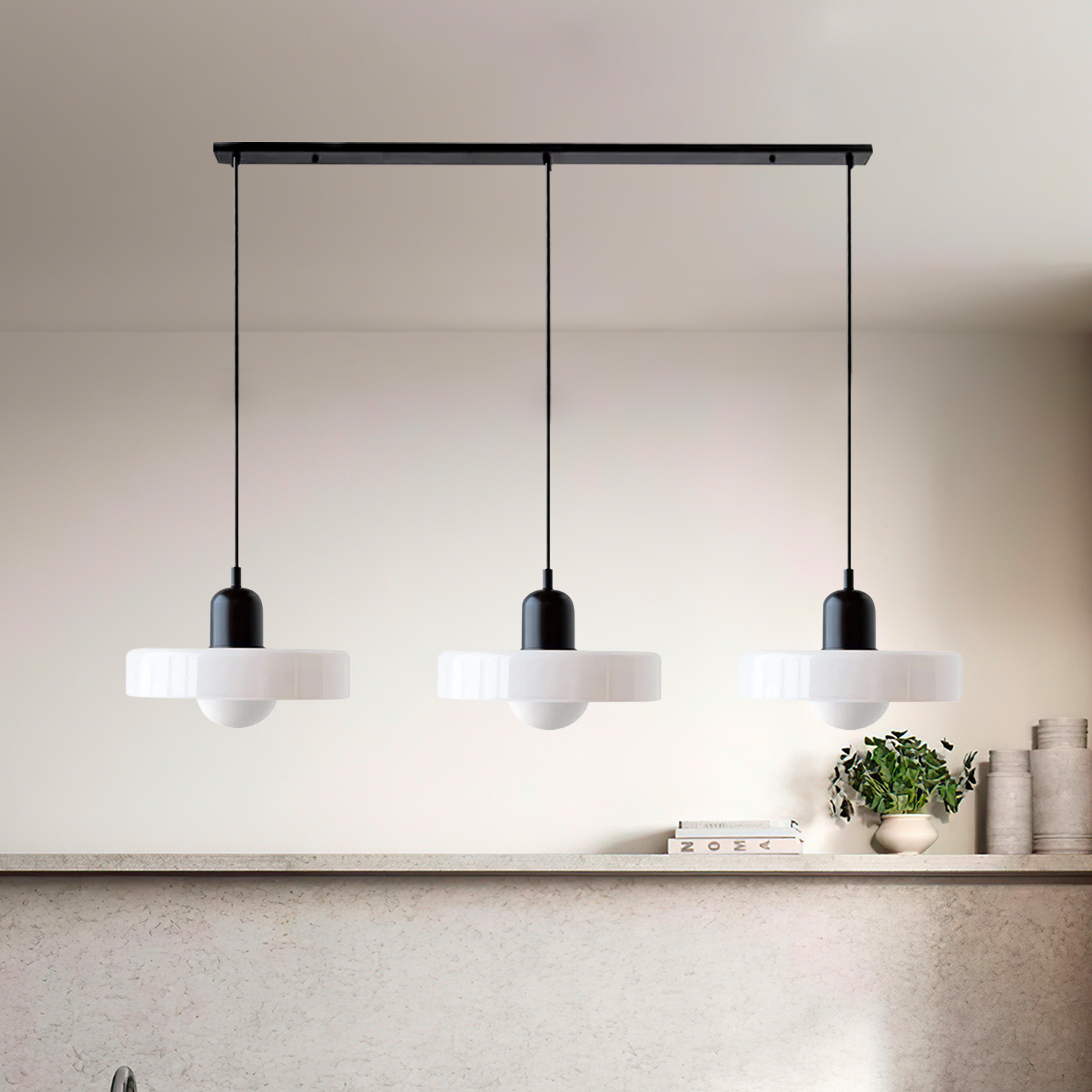 3 Heads Minimalism Art Decor Glass Pendant Light For Kitchen