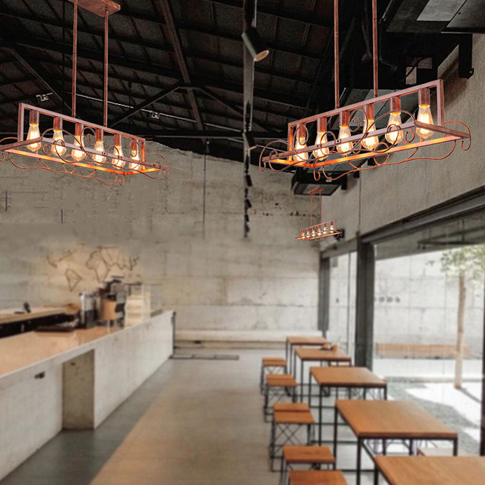 6 Bulbs Brown Metal Kitchen Island Pendant Lights
