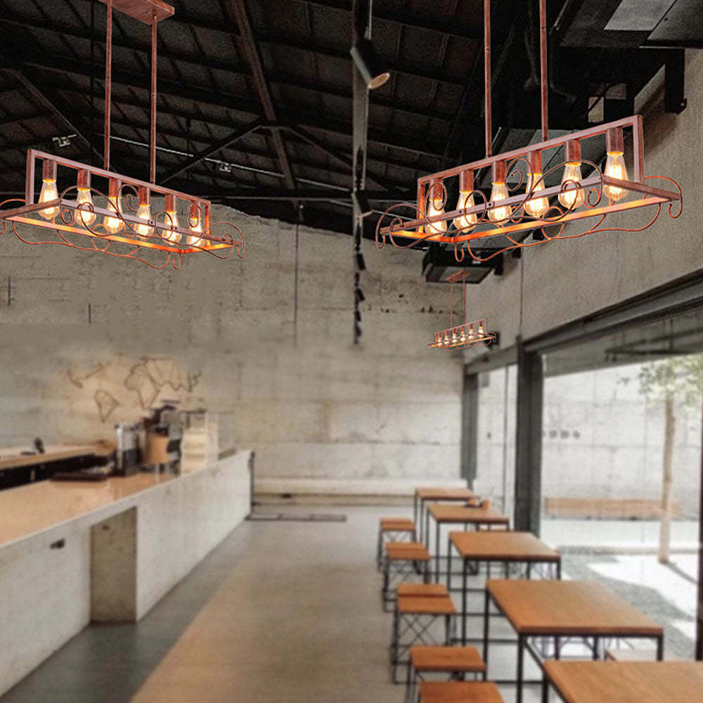 6 Bulbs Brown Metal Kitchen Island Pendant Lights