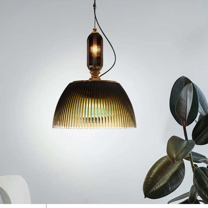 Mid century Retro Green Brown Glass Pendant Light -Homdiy