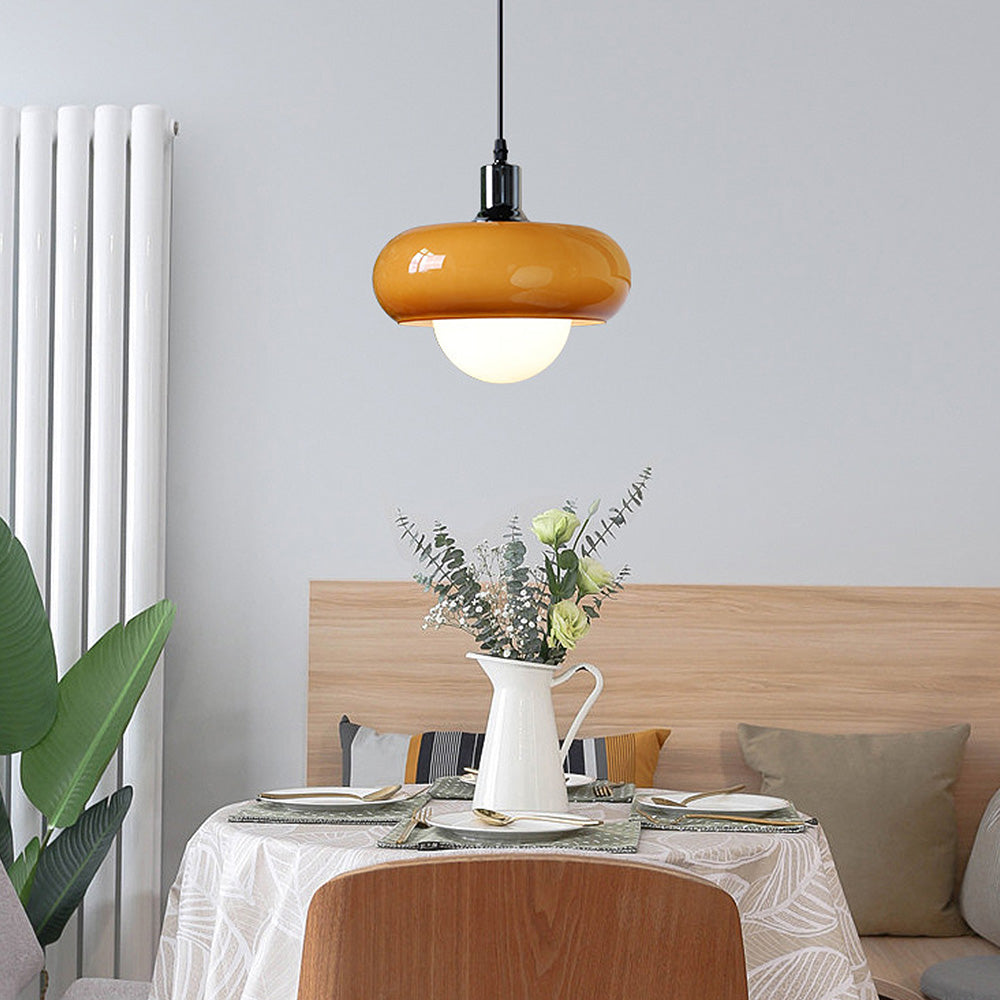 Bauhaus Dome Simple Amber Glass Pendant Light