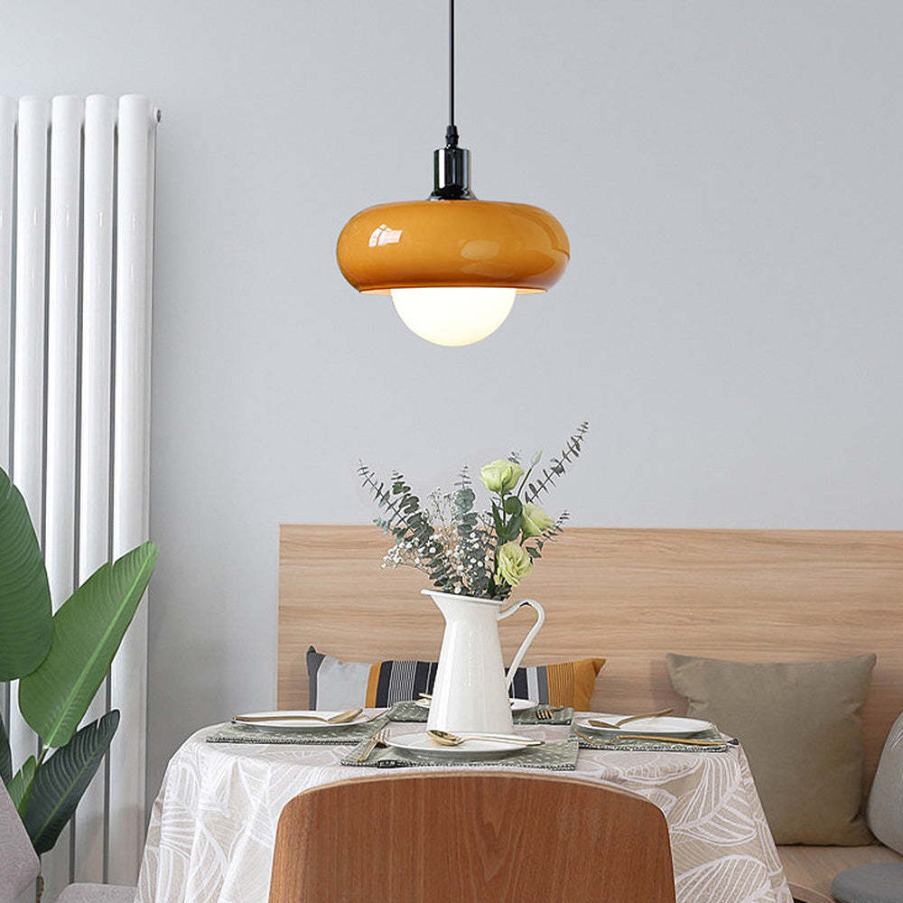 Bauhaus Dome Simple Amber Glass Pendant Light