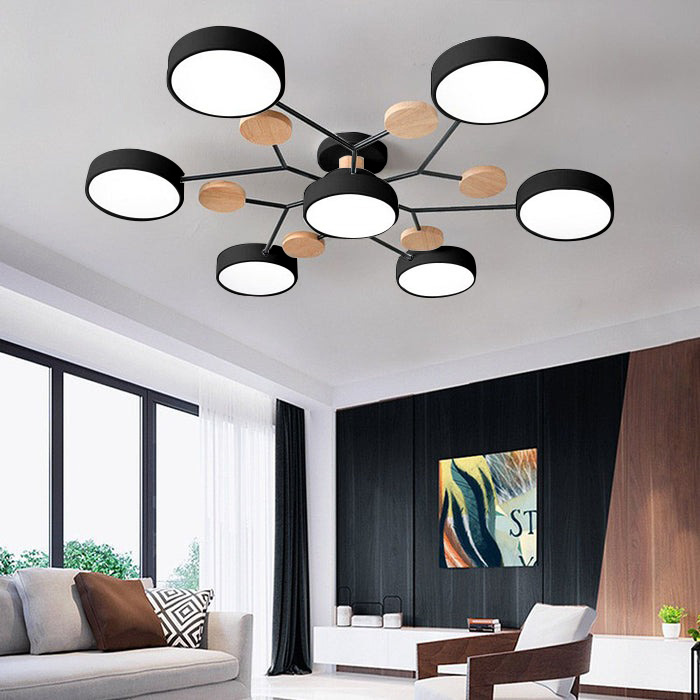 Contemporary Multi-Head Round Iron LED Semi-Flush Chandelier