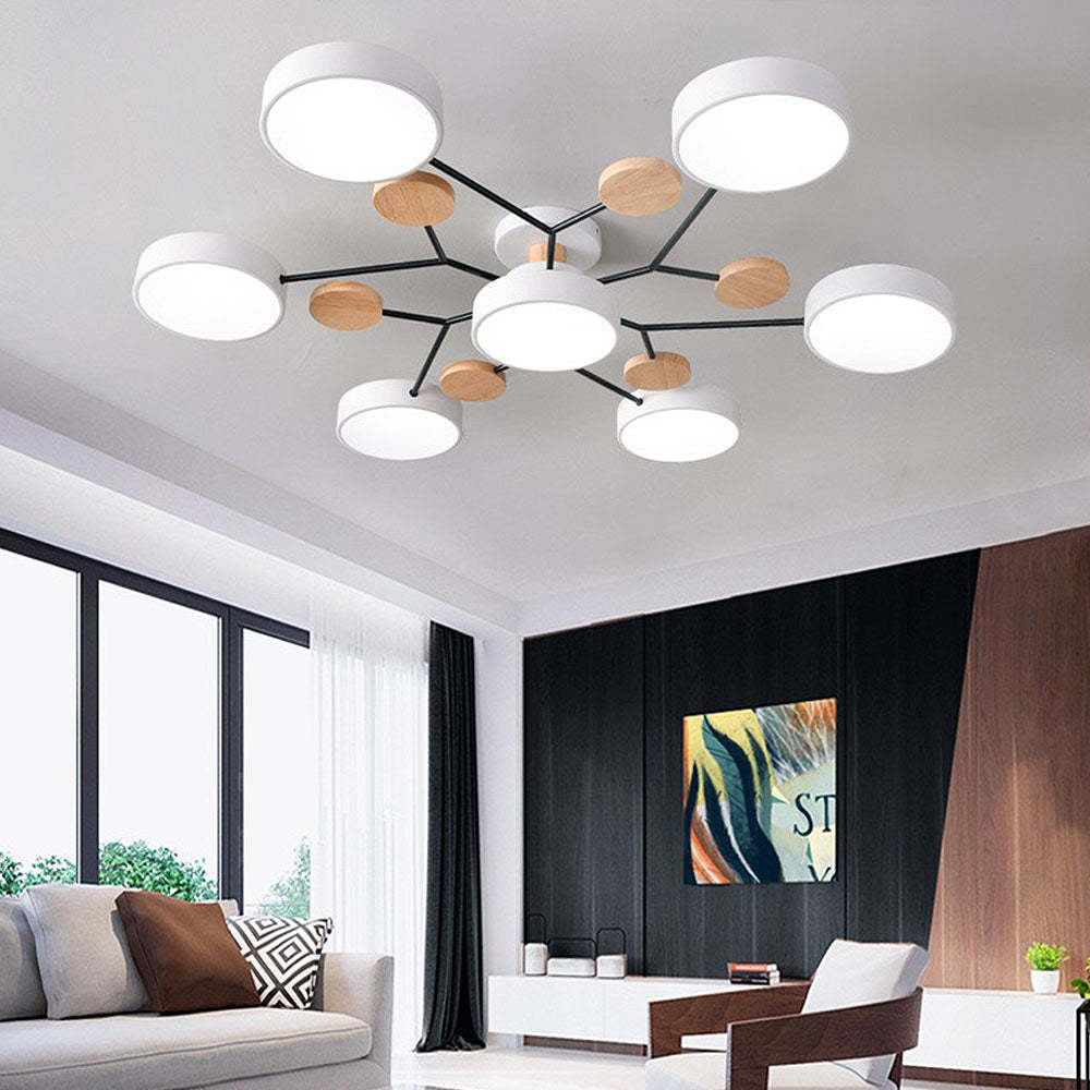 Contemporary Multi-Head Round Iron LED Semi-Flush Chandelier