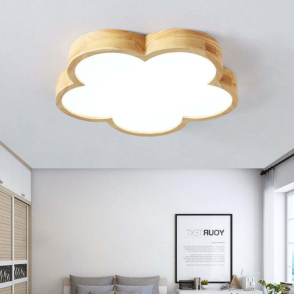 Simple Flowers Wabi-Sabi Wood LED Ceiling Light For Bedroom