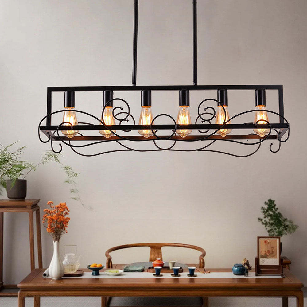 6 Bulbs Brown Metal Kitchen Island Pendant Lights