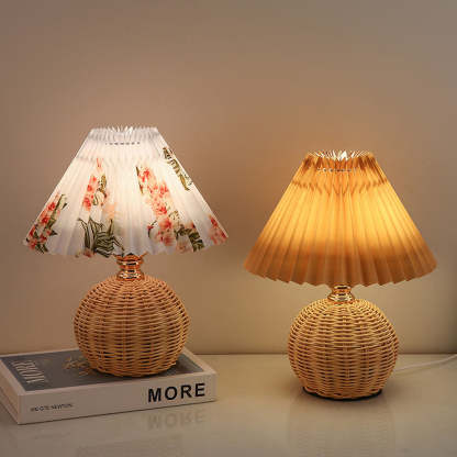 Modern Simple Bamboo Weaving  Bedroom Table Lamps