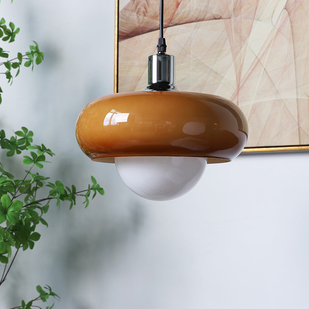 Homdiy Pendant Light Bauhaus Dome Simple Amber Glass Pendant Lighting