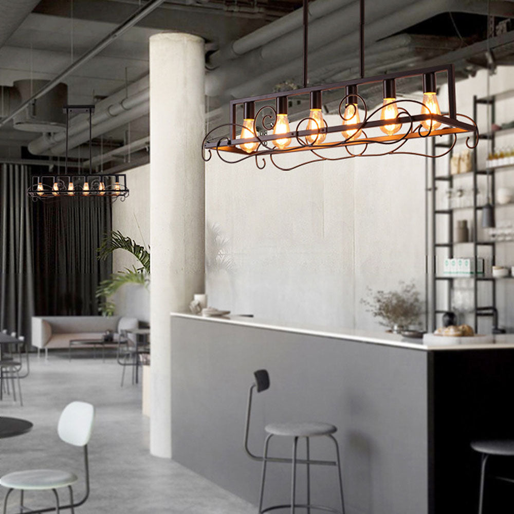 6 Bulbs Brown Metal Kitchen Island Pendant Lights
