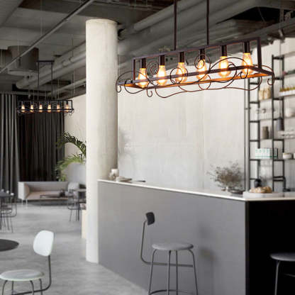 6 Bulbs Brown Metal Kitchen Island Pendant Lights