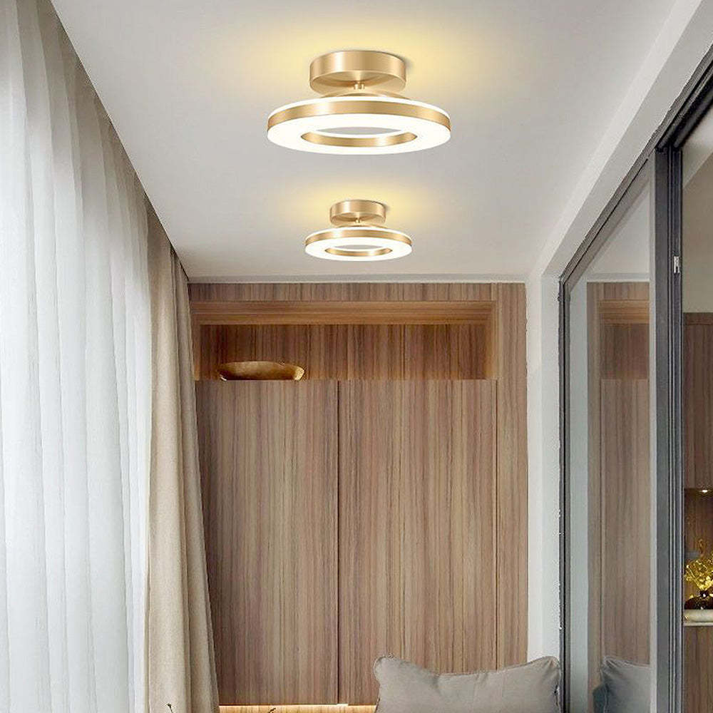 Gold Iron Hallway LED Semi-Flush Ceiling Light
