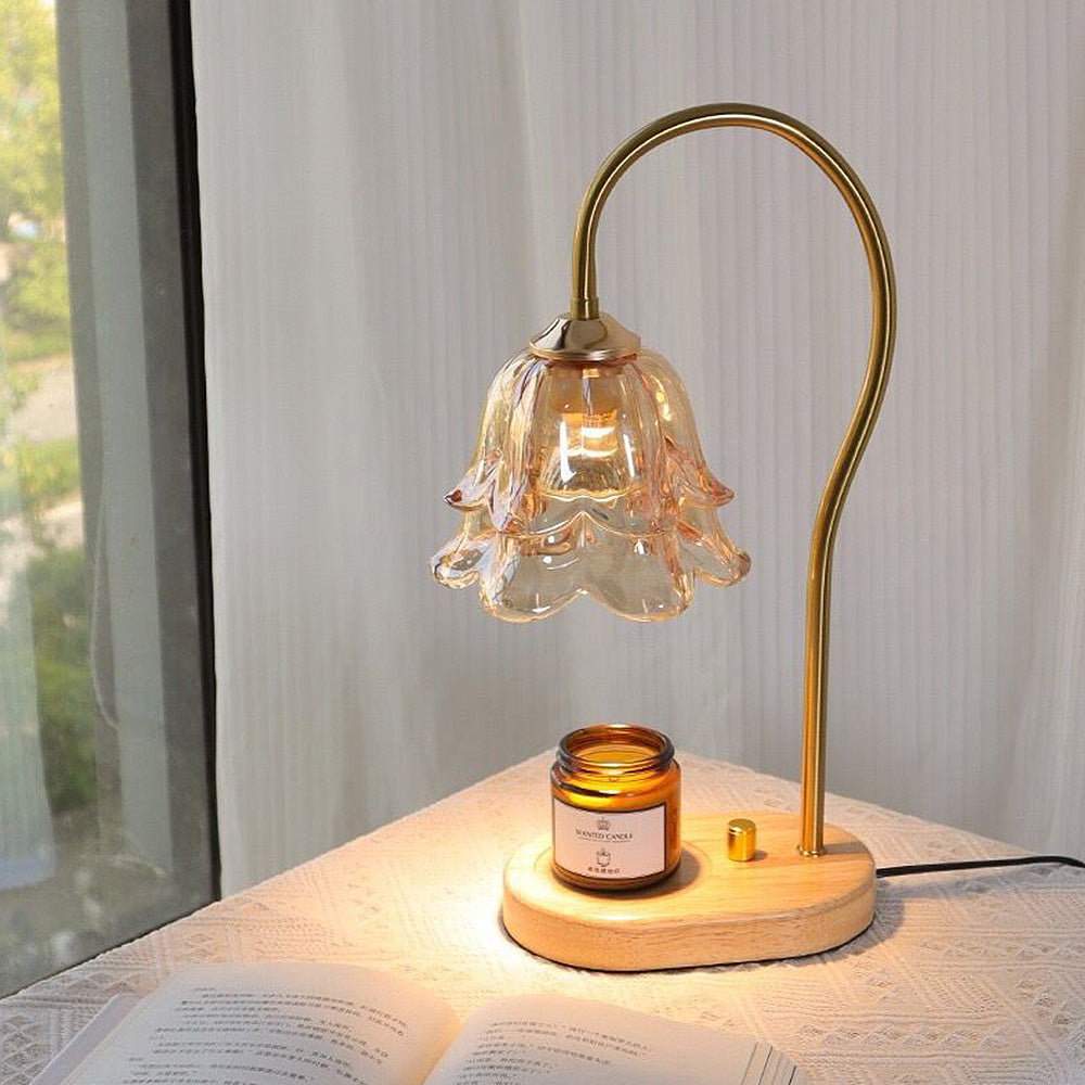 Vintage Mini Glass Flower Shape Wood Candle Warmer Light