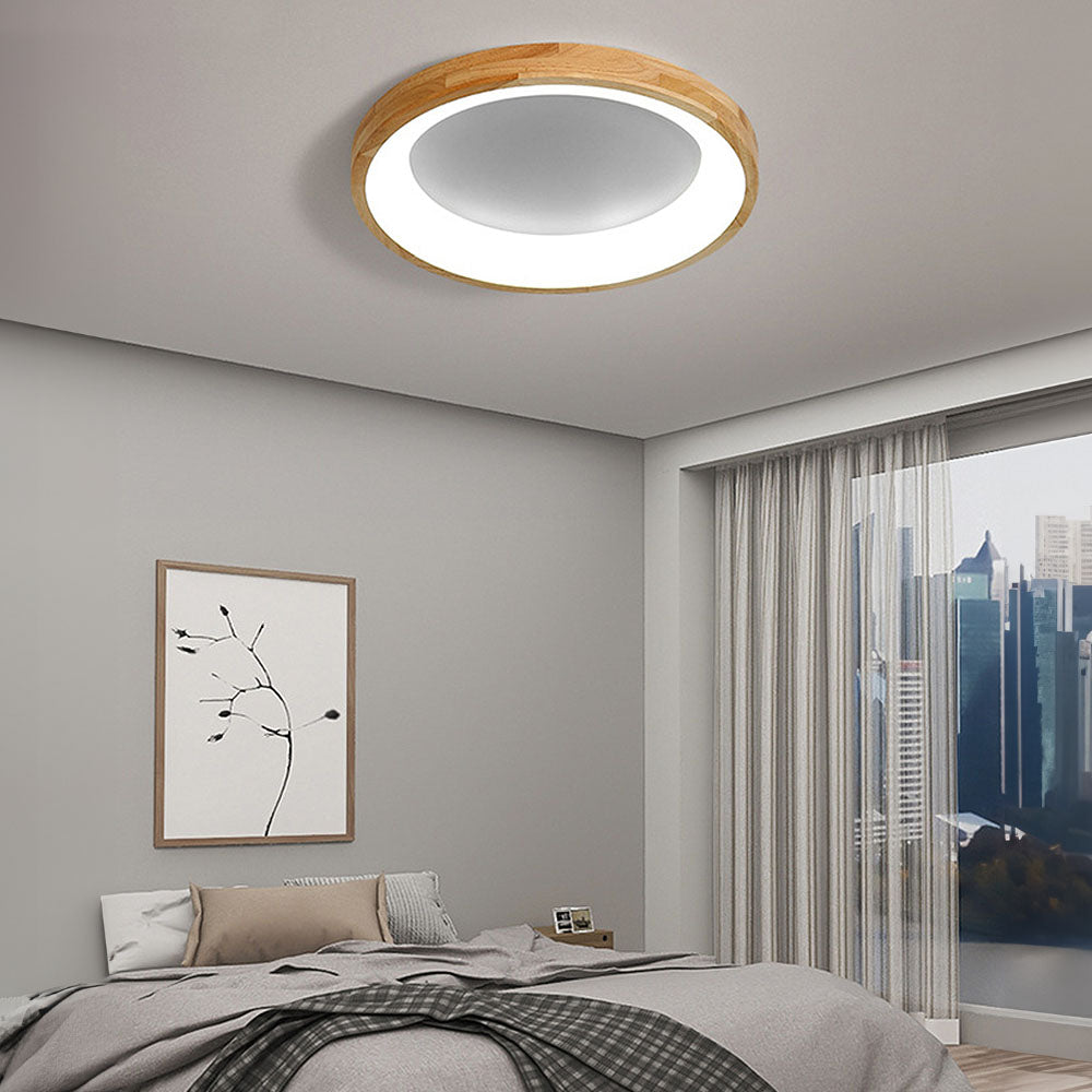 Homdiy Ceiling Lamp Minimalist Disc Wood LED Ceiling Light For Bedroom 