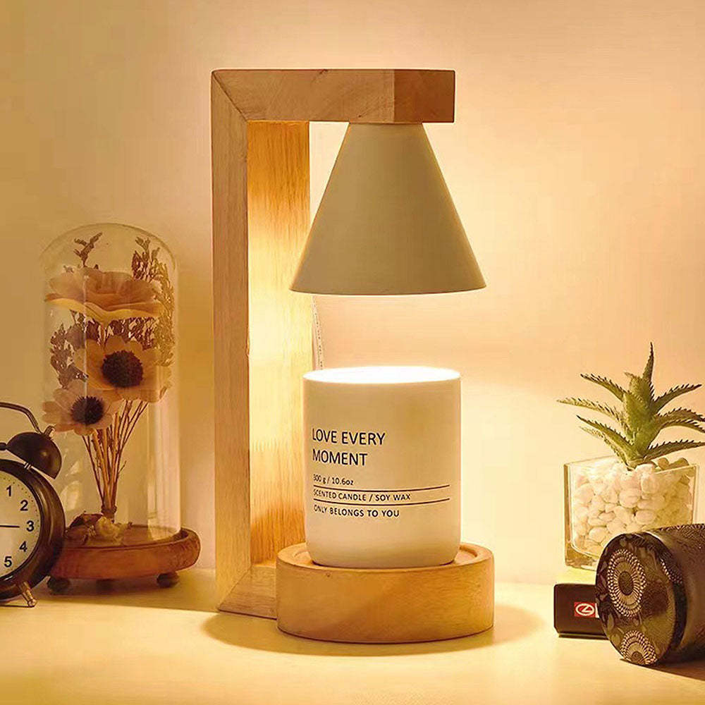 Homdiy Candle Warmer Lamp Simple Wood Bedroom Warming Candle Lamp