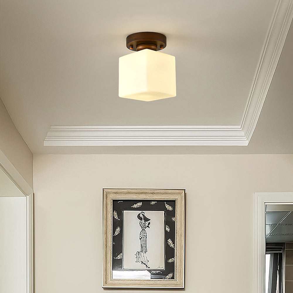 Simple Square White Semi-Flush Hallway Ceiling Light