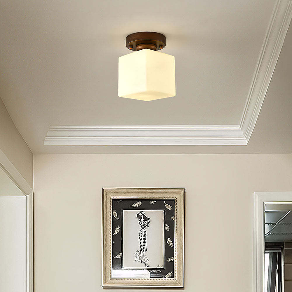 Simple Square White Semi-Flush Hallway Ceiling Light