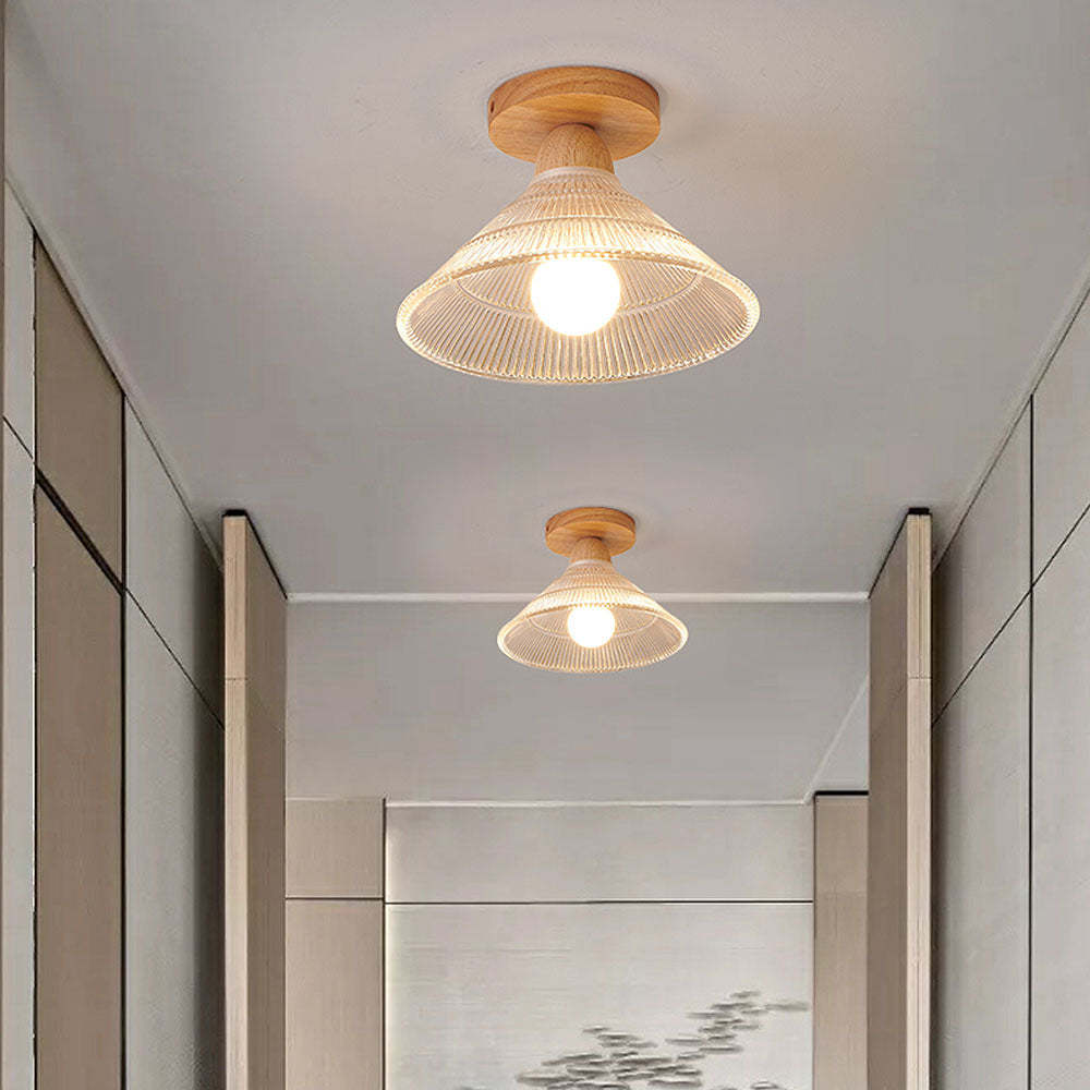 Vintage Wood Glass Ceiling Lights For Hallway