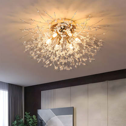 Modern Luxurious Gold Crystal Sputnik Flush Mount Ceiling Light for Living Room