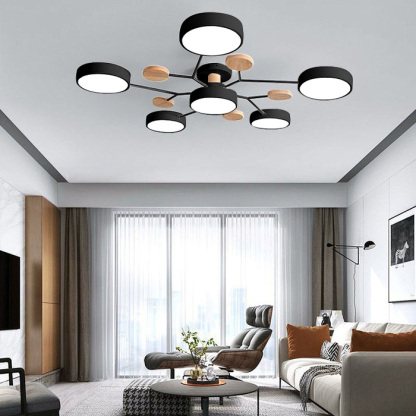 Contemporary Multi-Head Round Iron LED Semi-Flush Chandelier