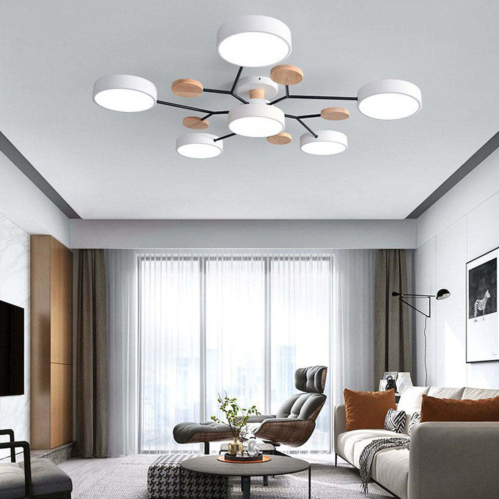 Contemporary Multi-Head Round Iron LED Semi-Flush Chandelier