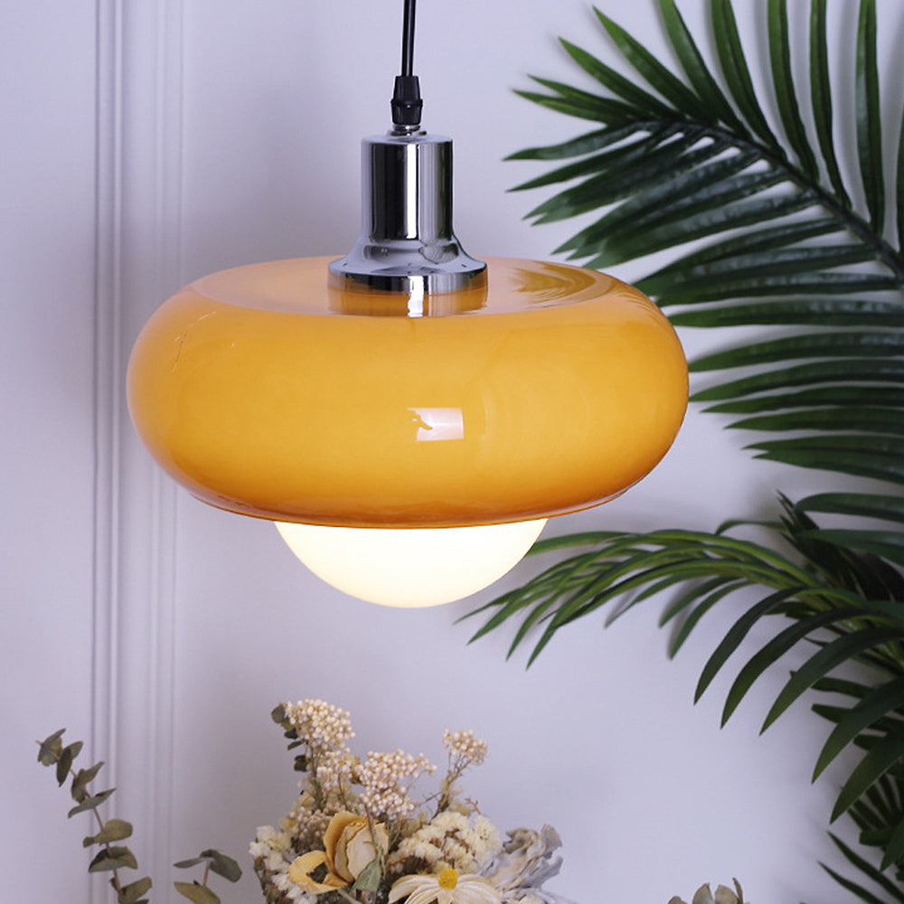 Bauhaus Dome Simple Amber Glass Pendant Light