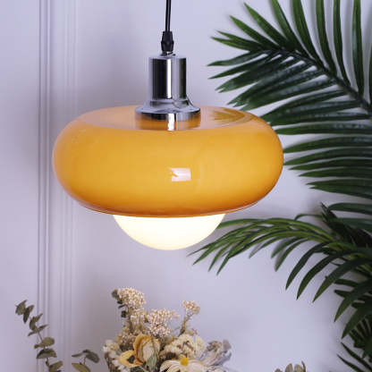 Bauhaus Dome Simple Amber Glass Pendant Light