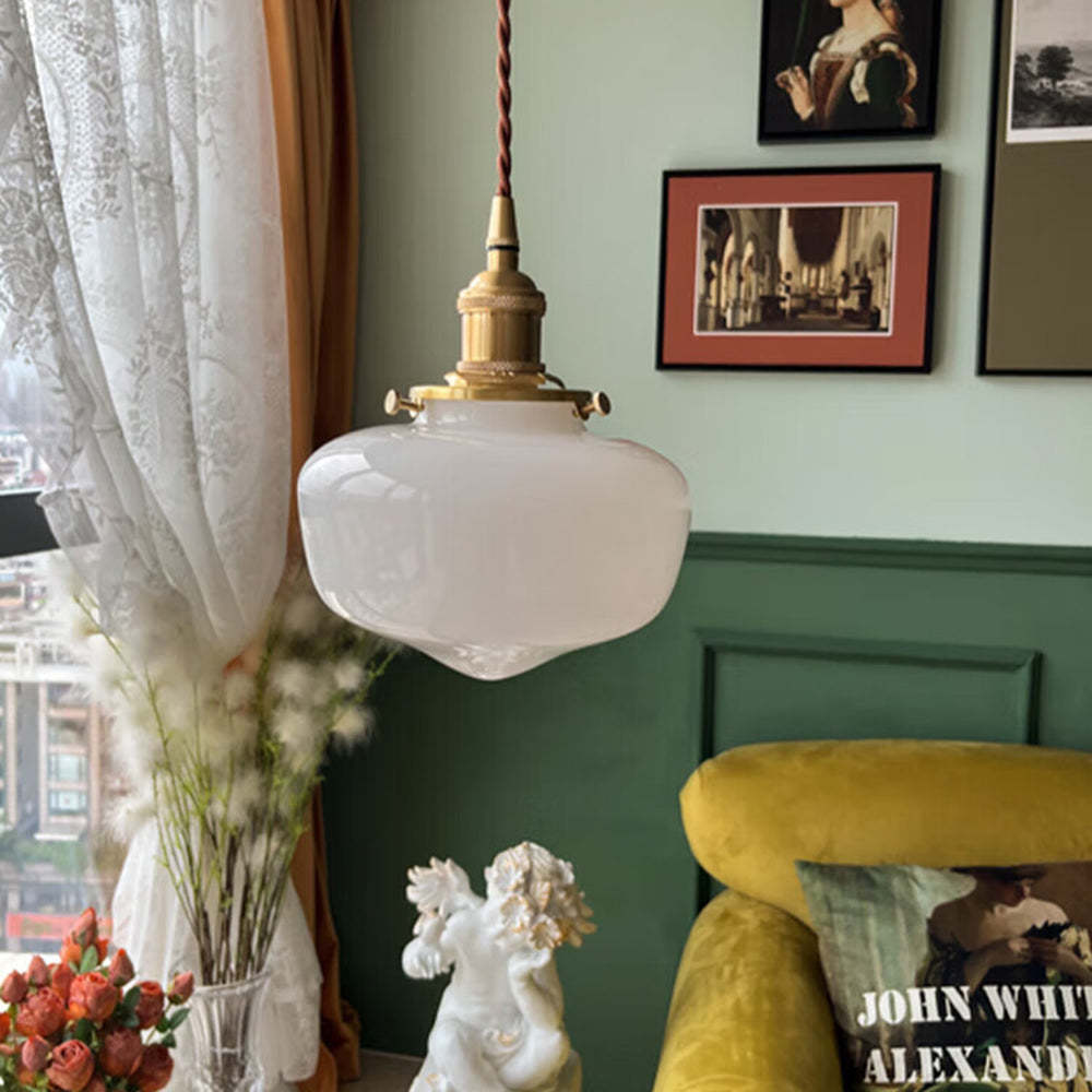 Simple Retro Brass Glass Ceiling Pendant Light