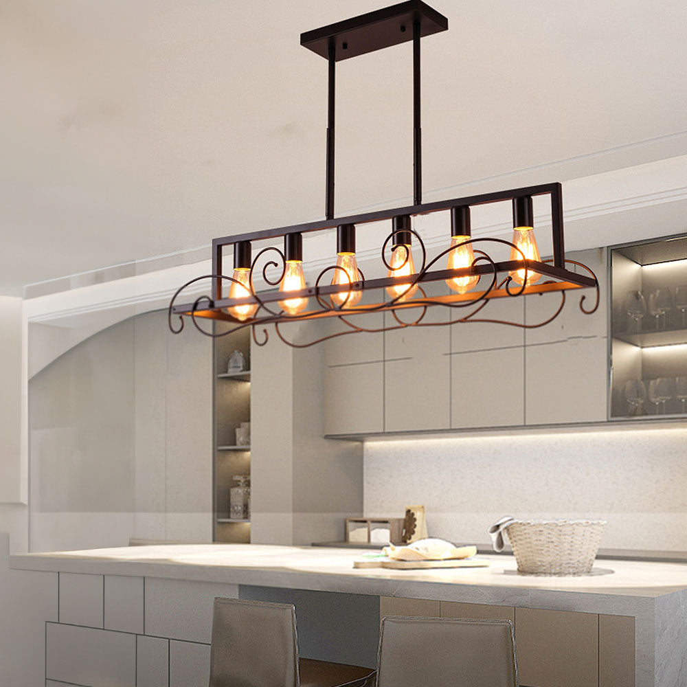 6 Bulbs Brown Metal Kitchen Island Pendant Lights
