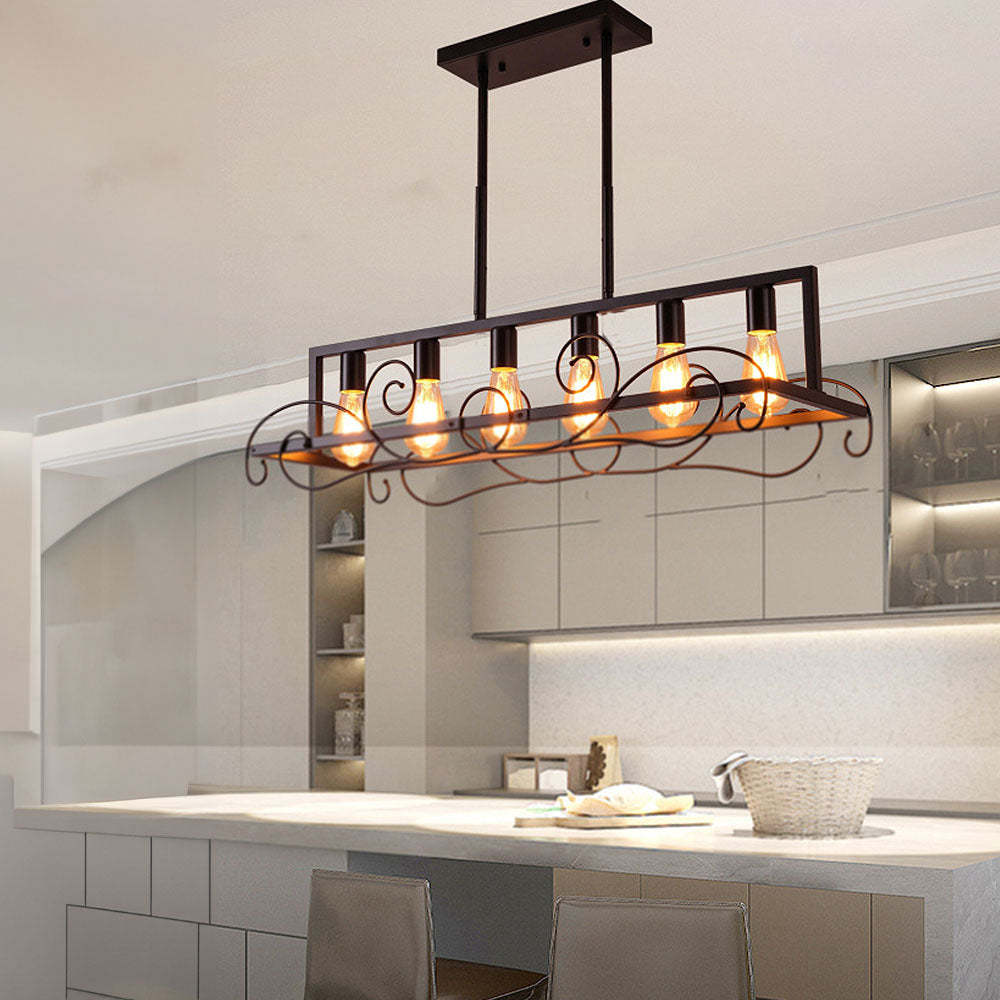 6 Bulbs Brown Metal Kitchen Island Pendant Lights