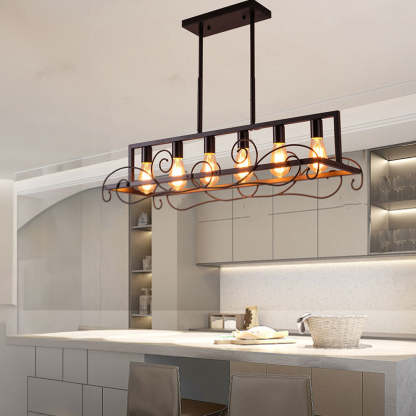 6 Bulbs Brown Metal Kitchen Island Pendant Lights