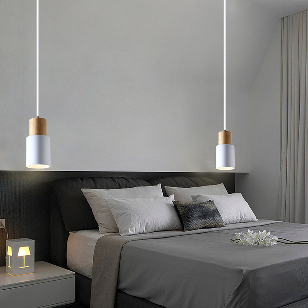 Modern Macaron Cylinder Wood LED Mini Pendant Lighting
