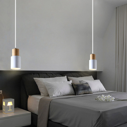 Modern Macaron Cylinder Wood LED Mini Pendant Lighting