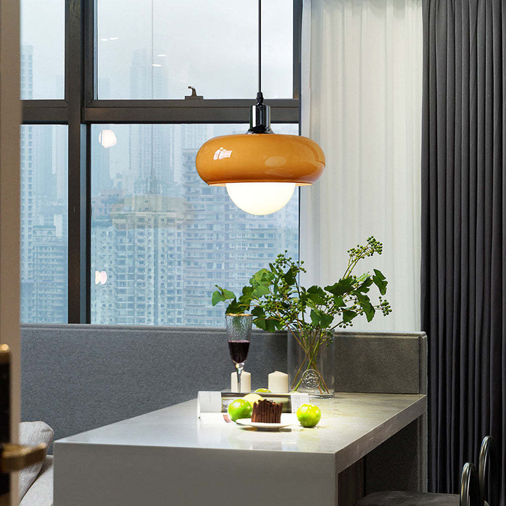 Bauhaus Dome Simple Amber Glass Pendant Light