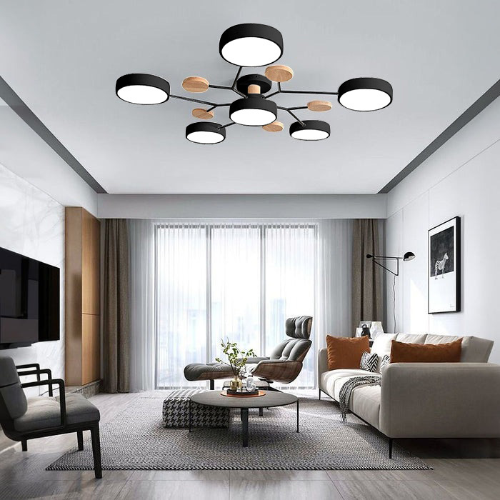 Contemporary Multi-Head Round Iron LED Semi-Flush Chandelier