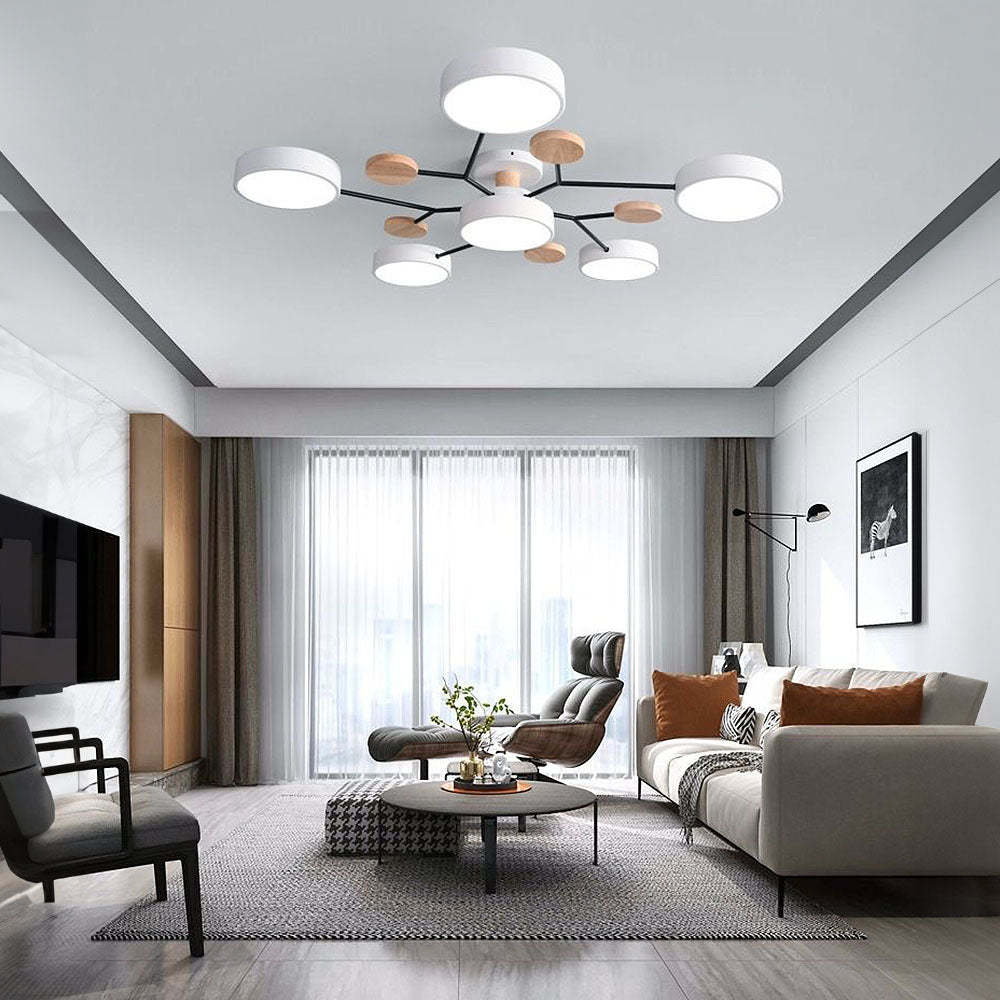 Contemporary Multi-Head Round Iron LED Semi-Flush Chandelier