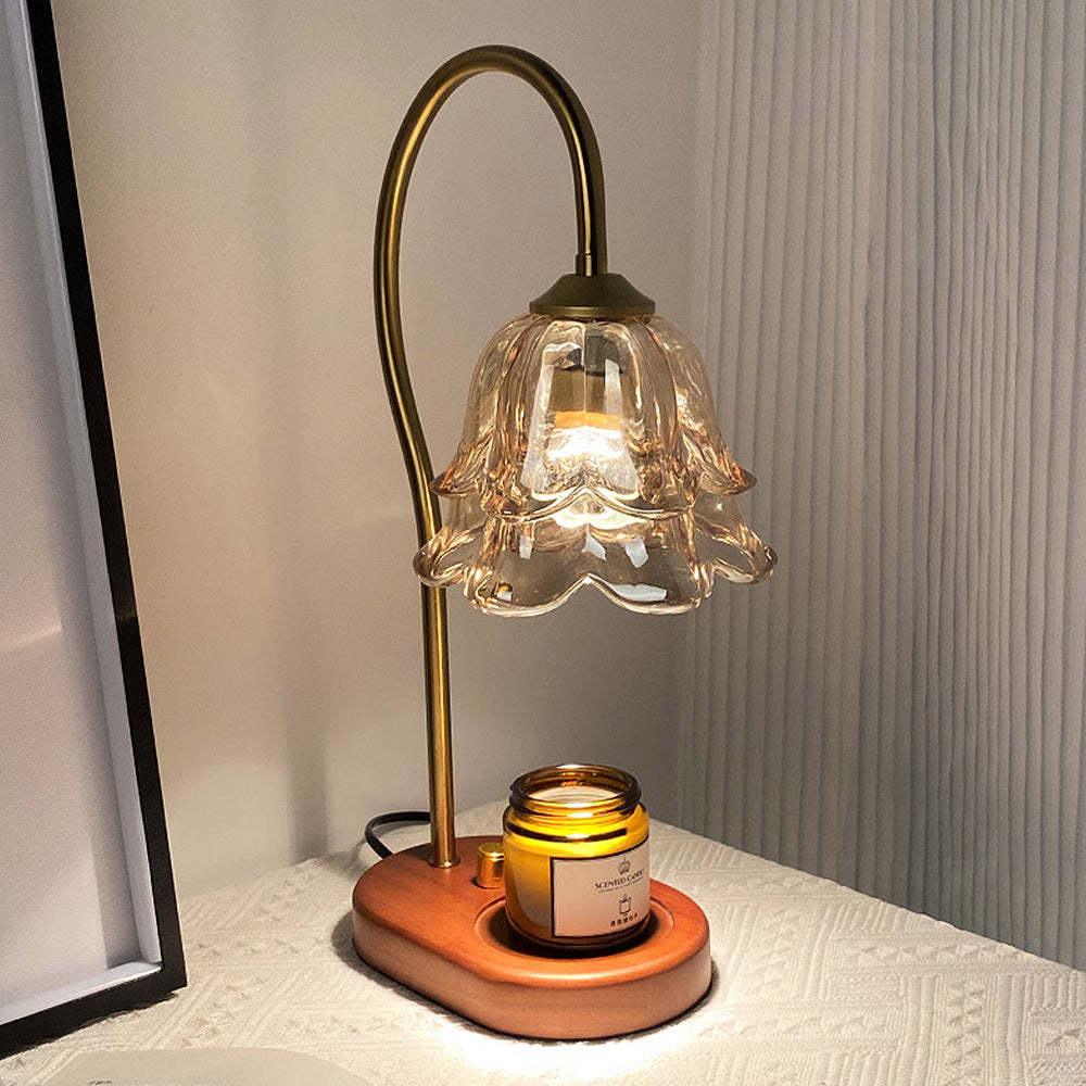 Vintage Mini Glass Flower Shape Wood Candle Warmer Light