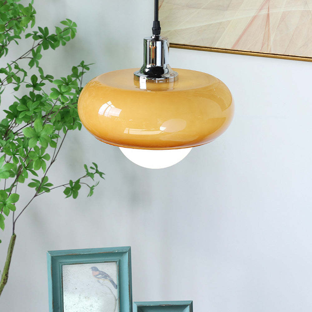 Bauhaus Dome Simple Amber Glass Pendant Light