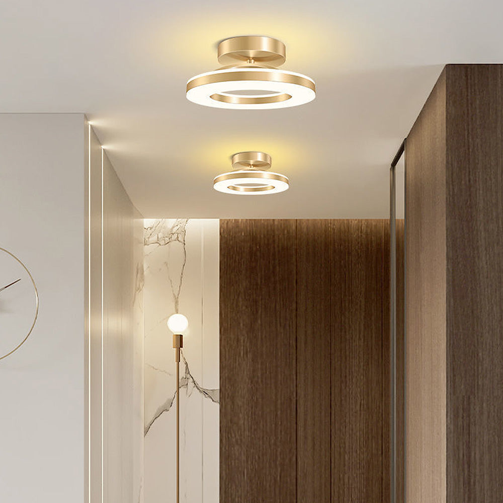 Gold Iron Hallway LED Semi-Flush Ceiling Light
