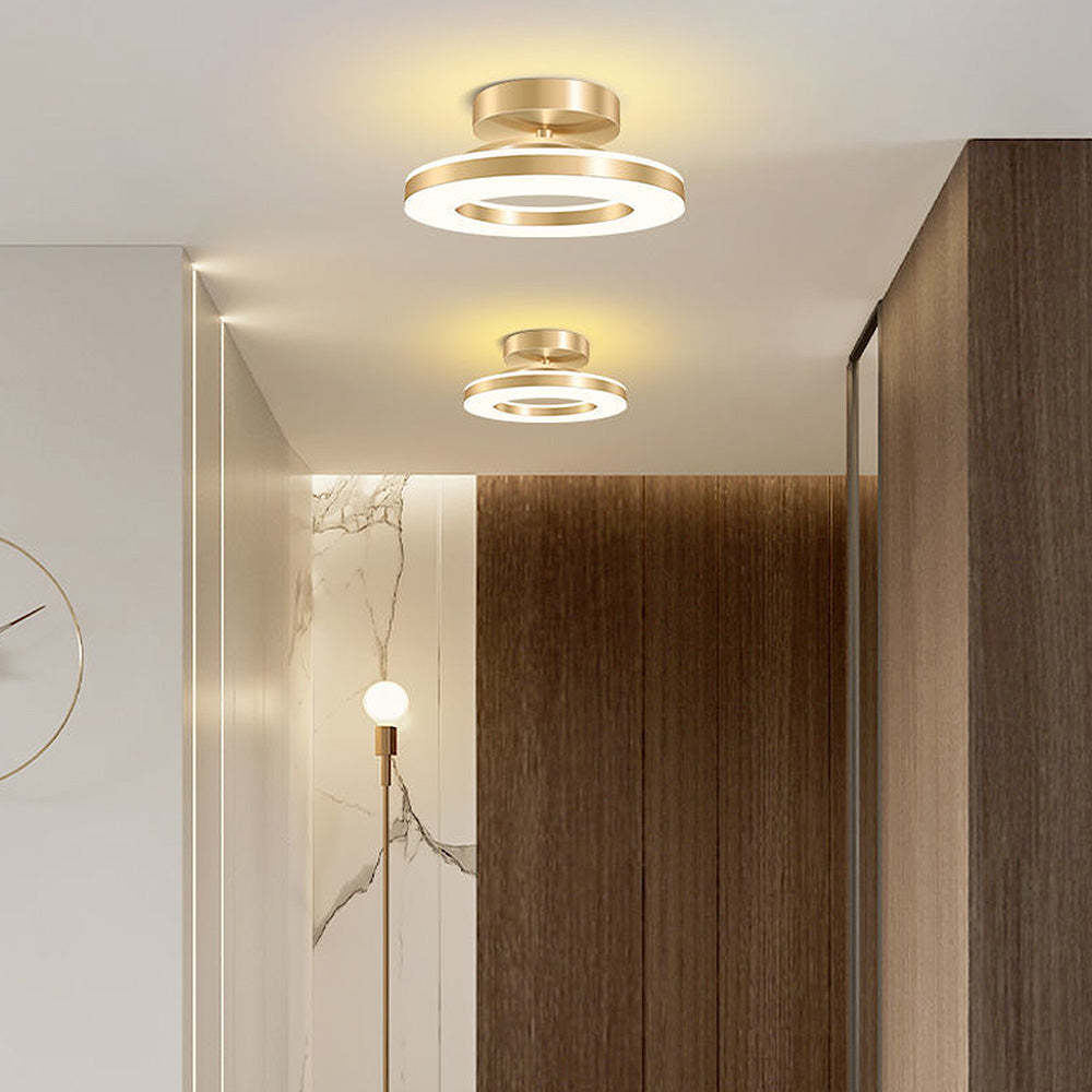 Gold Iron Hallway LED Semi-Flush Ceiling Light