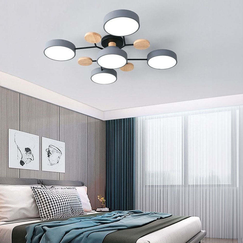 Contemporary Multi-Head Round Iron LED Semi-Flush Chandelier