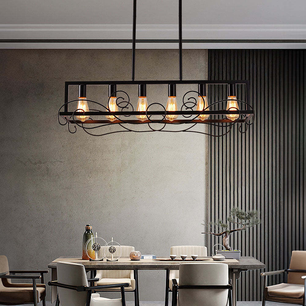 6 Bulbs Brown Metal Kitchen Island Pendant Lights